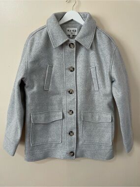 NA-KD Women’s Light Gray Wool-Blend Shirt Jacket